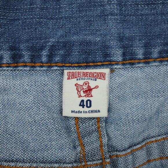 True Religion Jeans Mens 40 x 34 Waist Blue Denim Skinny Flap Pockets Distressed - Picture 3 of 16